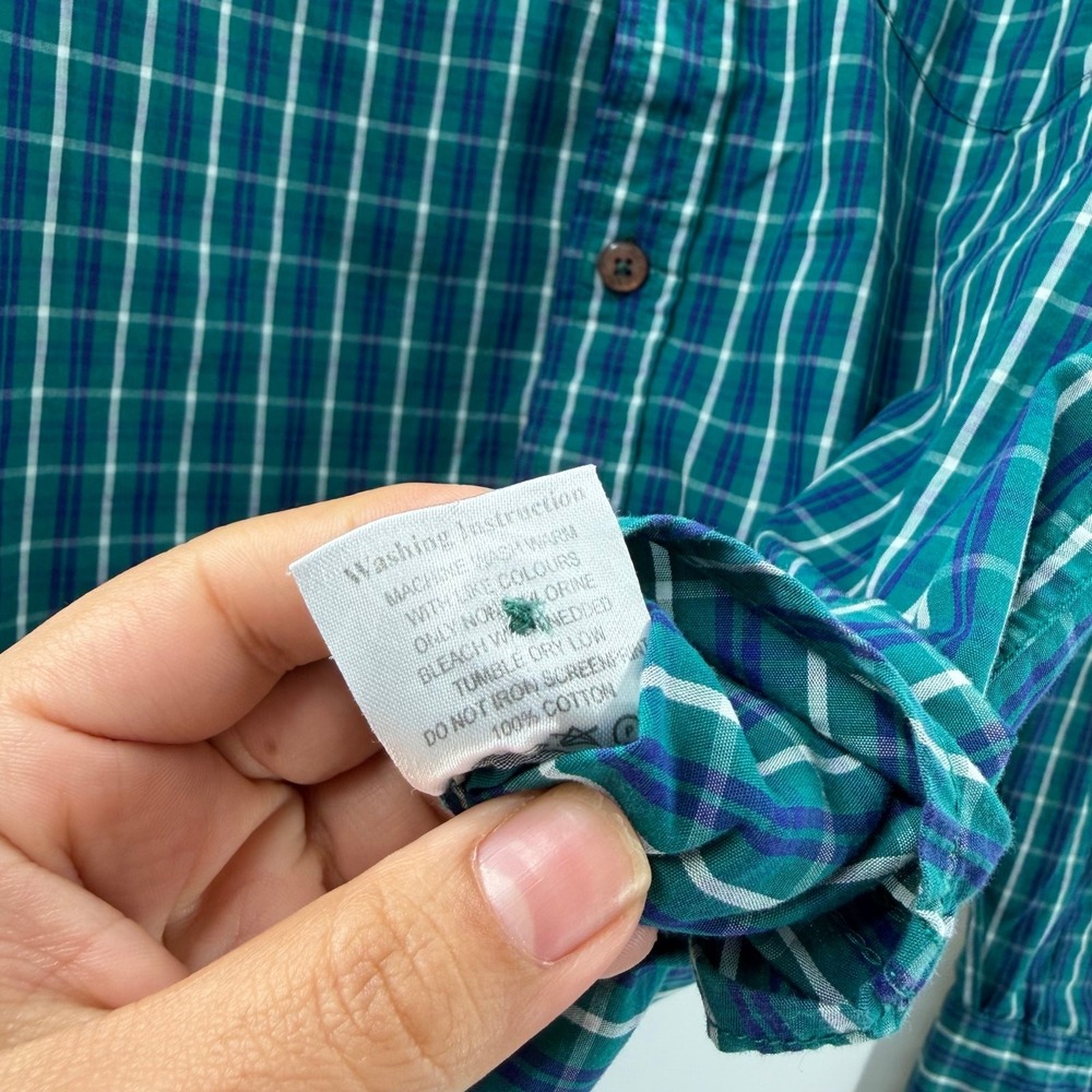 Polo Ralph Lauren Mens Green Blue Plaid Slim Fit Button Down Shirt Size M - Picture 4 of 10